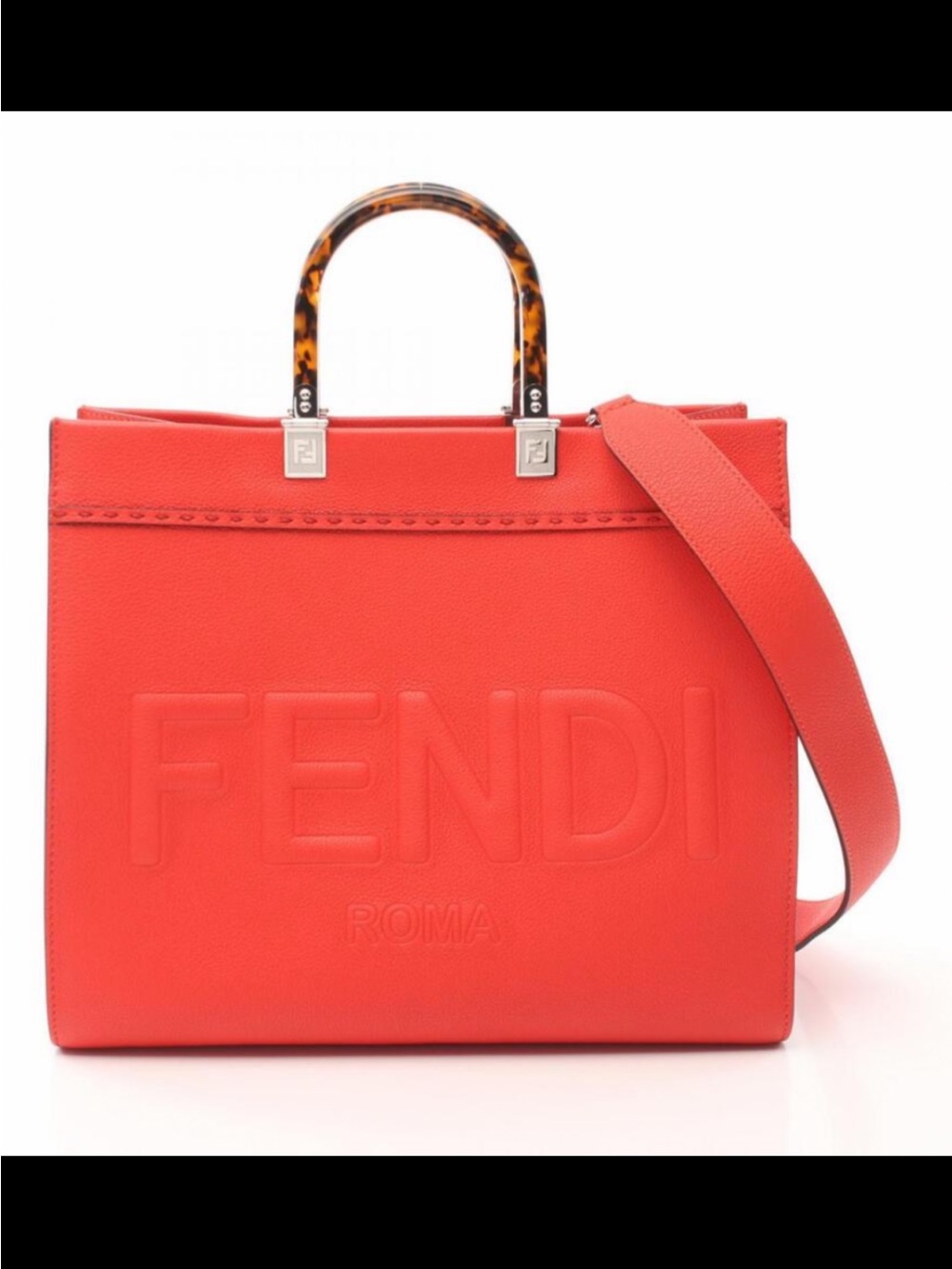 Fendi sunshine medium Red Leather Satchel/tote with Tortoiseshell Top Handles
